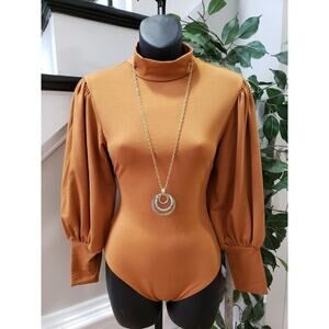 Kosmios Women's Brown Polyester Mock Neck Long Sleeve One Piece Bodysuit Small